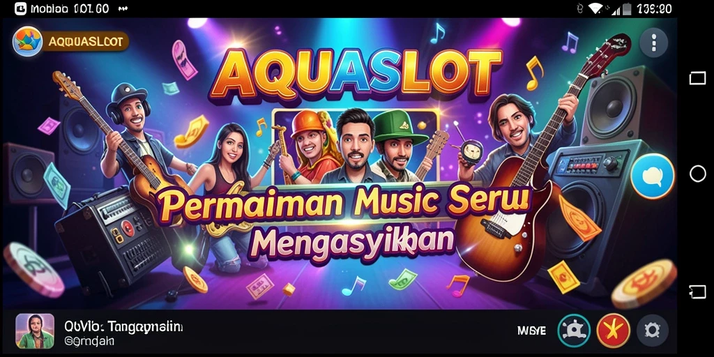 Tampilan screenshot AQUASLOT menunjukkan keseruan gameplay musik yang menawan.