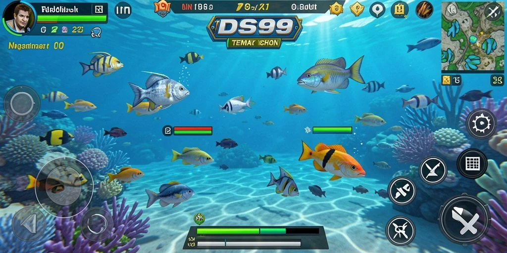 Tangkapan layar utama DS99 dengan aksi seru Tembak Ikan.