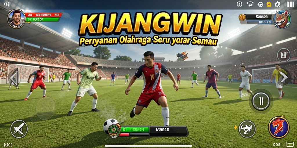 Screenshot utama KIJANGWIN menunjukkan pengalaman seru dalam permainan olahraga.