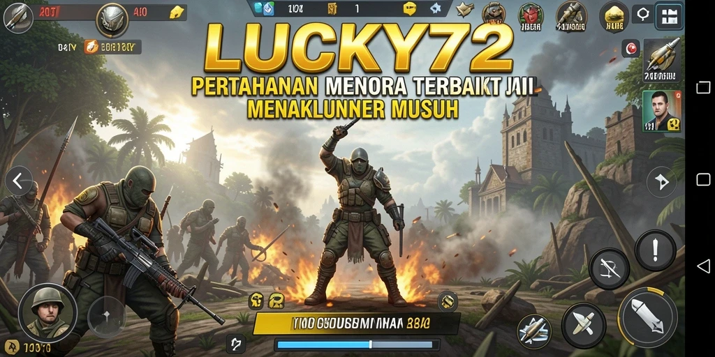 Tampilan gameplay seru dari LUCKY72 dengan menara dan musuh yang beragam.