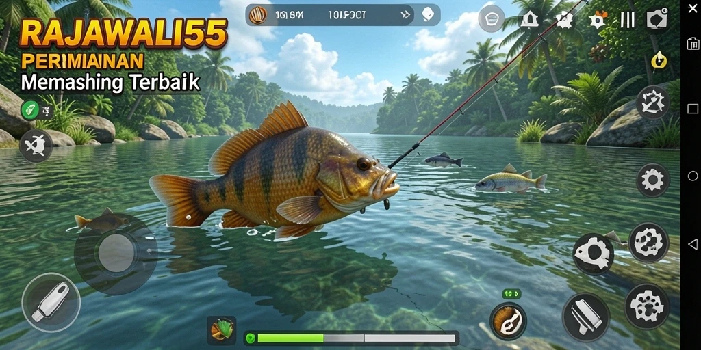 Gameplay RAJAWALI55 yang seru dan menantang dalam memancing.