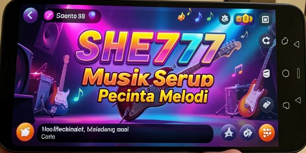 Screenshot utama dari SHE777 menunjukkan keseruan gameplay musik.