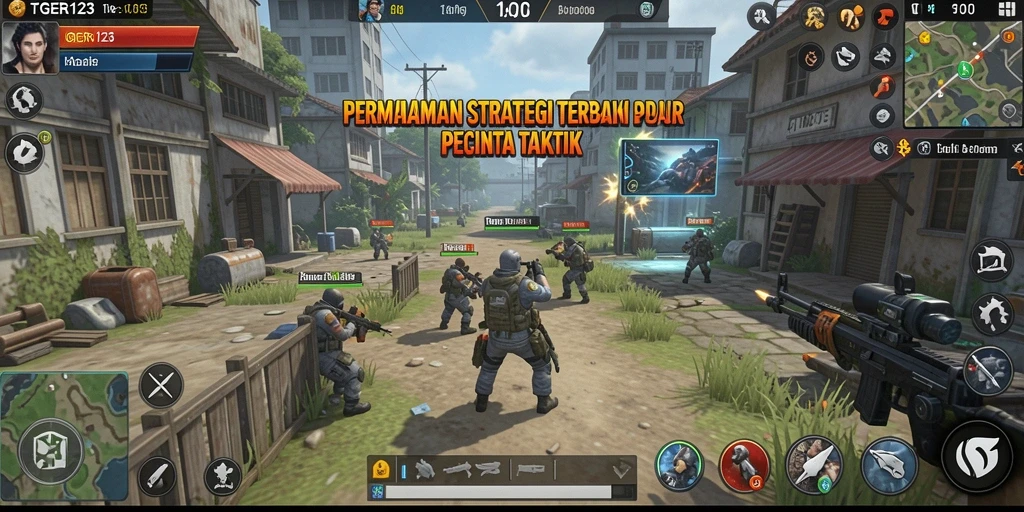 Screenshot utama TGER123 menunjukkan pertempuran strategi yang intens.
