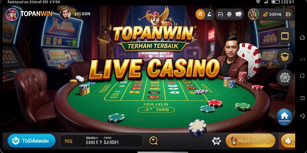 Tampilan screenshot game TOPANWIN menampilkan dealer langsung yang ramah dan permainan seru.