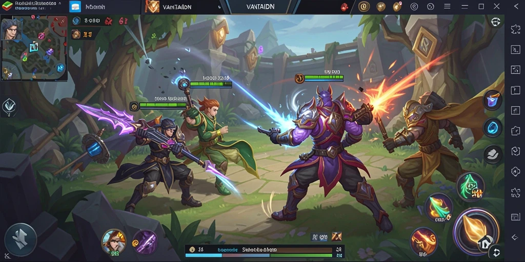 Screenshot gameplay VANTAIDN menampilkan aksi pertempuran MOBA yang intens.