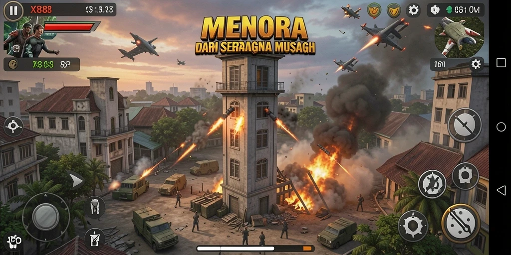 Tampilan aksi menara pertahanan dalam X88 yang mendebarkan.